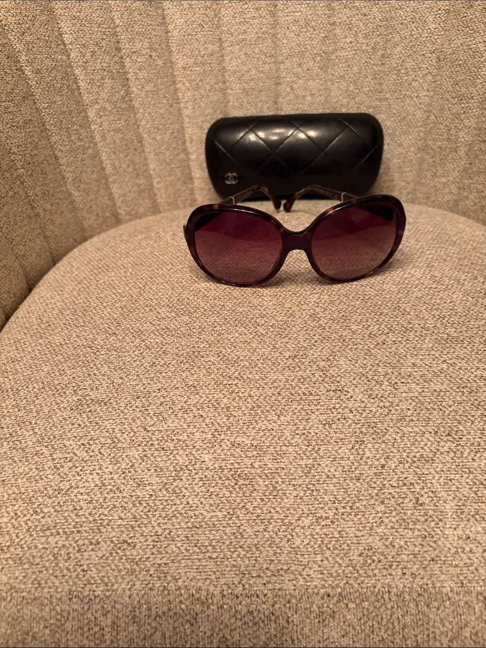 Vintage CHANEL Glossy Brown Gradient Oversized Round Sunglasses.